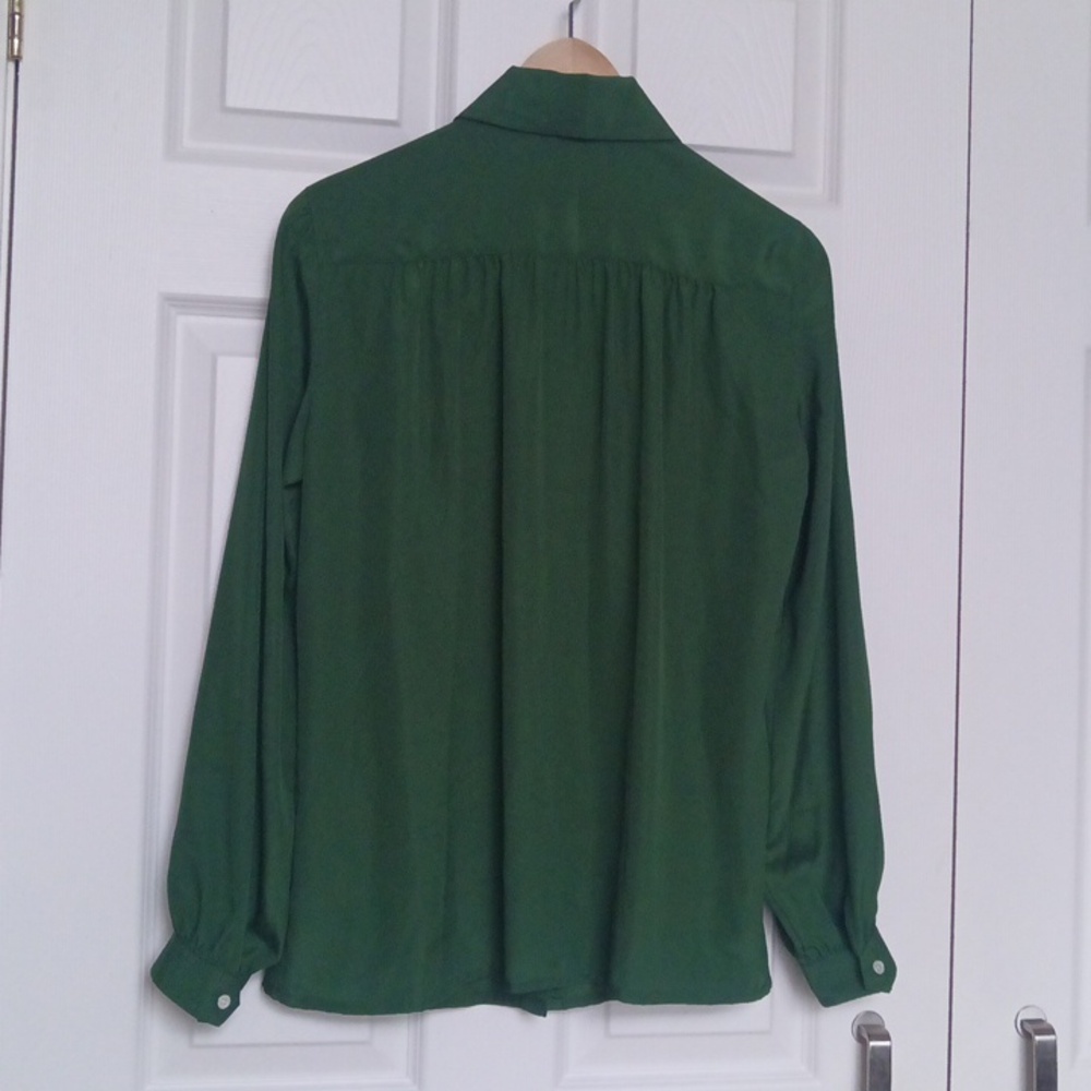 Ptp21" Vintage Flowy Green Long Sleeve Ruched Button Blouse - Picture 8 of 15